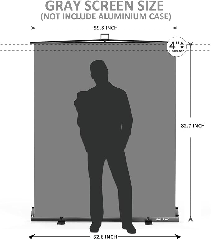 【Easy Set-Up】 RAUBAY 59.8 x 82.7in Collapsible Gray Backdrop Screen | Portable Retractable Panel Photo Grey Background with Stand for Video Conference, Photographic Studio, Streaming - Image 2