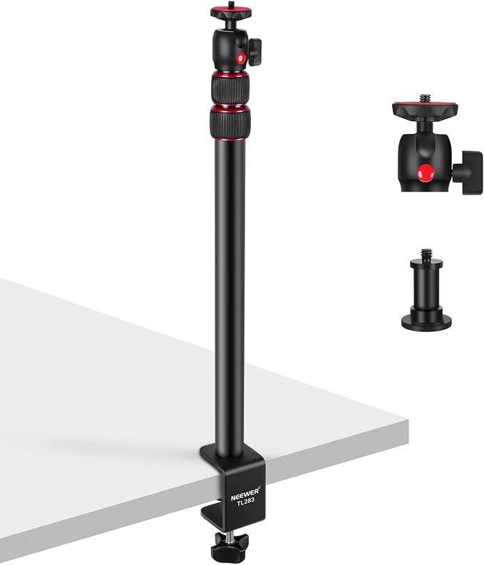 NEEWER Extendable Camera Desk Mount with Ball Head, 17"-40" Adjustable Table Light Stand with 1/4" Screw & C Clamp for DSLR Camera, Ring Light, Live Stream, Vlog, Max Load: 6.6lb/3kg, TL283 (RED) by Neewer