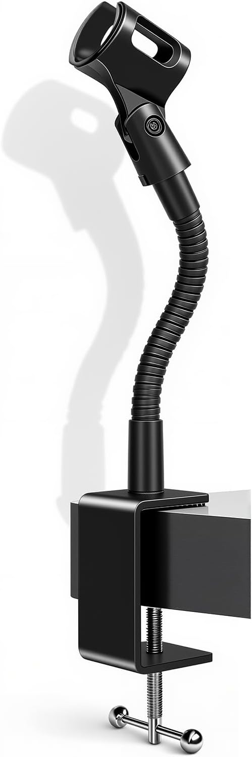 KC32 6-Inch Gooseneck Mic Stand, Heavy-Duty Desk Clamp for Podium | Flexible Arm Microphone Holder, Lectern Mount, 5/8-27 Thread, 3/8-16 Adapter, Mic Clip, Podcast, Pulpit, Studio, 4 lb Load by Angksorm