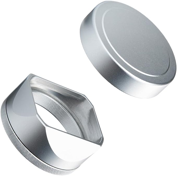 Metal Square Lens Hood (with Cap) with 49mm Adapter Ring for Fujifilm X100V/X100VI Camera Accessories (X100VI-Lens Hood-Silver) by DBZZ
