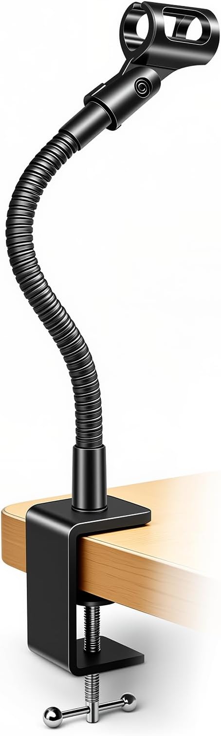 KC32 9-Inch Gooseneck Mic Stand, Heavy-Duty Desk Clamp for Podium | Flexible Arm Microphone Holder, Lectern Mount, 5/8-27 Thread, 3/8-16 Adapter, Mic Clip, Podcast, Pulpit, Studio, 3.5 lb Load by Angksorm
