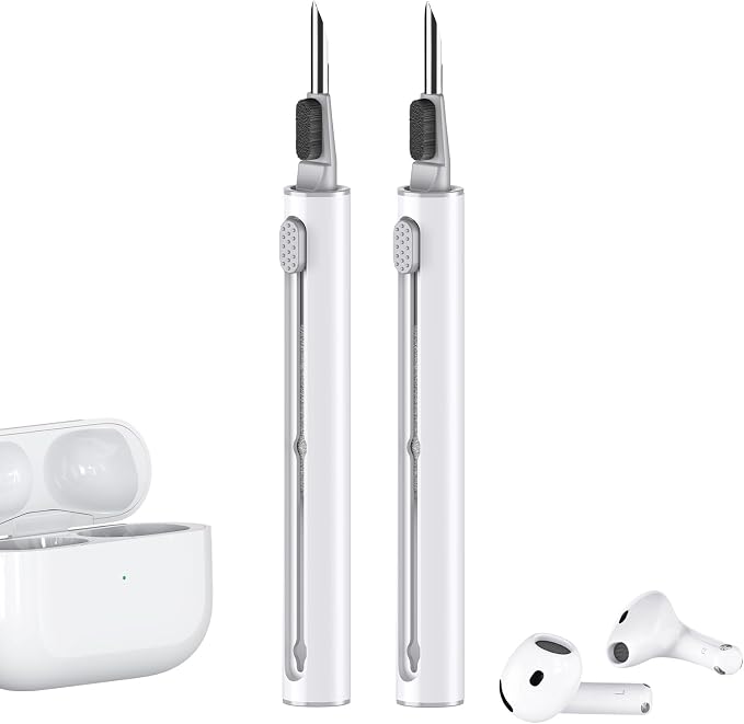 Inesore for AirPod Cleaning Kit, for Phone Earbuds Electronics(White+White) | Metal Tip, High-Density Soft Brush, Flocked Sponge Tip, 3 in 1 Design, Compact & Lightweight, Easy Operation, Easy to Carry by Inesore