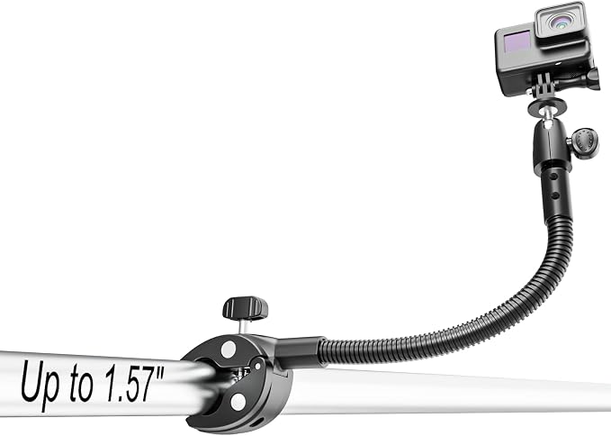 Charchendo Metal Gooseneck Clamp Camera Mount for Sailing with 1/4“ 3/8" 5/8" Screw, Cameras Large Tube Mount for GoPro, Compatible with GoPro Hero 13/Logitech Webcam/Insta 360/Field Monitor by Charchendo