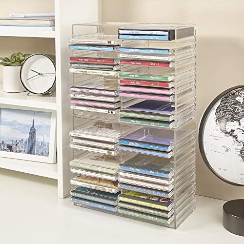 STORi Stackable Clear Plastic CD Organizer with Rubber Feet | Rectangular Jewel Cases Holder Perfect for Theatre Room | Holds up to 30 CD Cases | Made in USA (Pack of 2) - Image 3