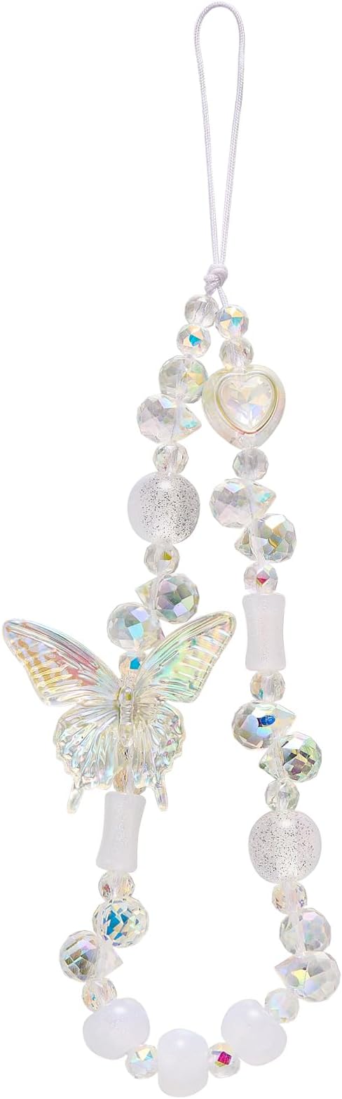 BEEFLYING Beaded Butterfly Phone Charm Wrist Strap for Case, Clear | Sparkling Y2K Cute Cellphone Chain, for Keychain Bag Camera Car Key Pendant by BEEFLYING