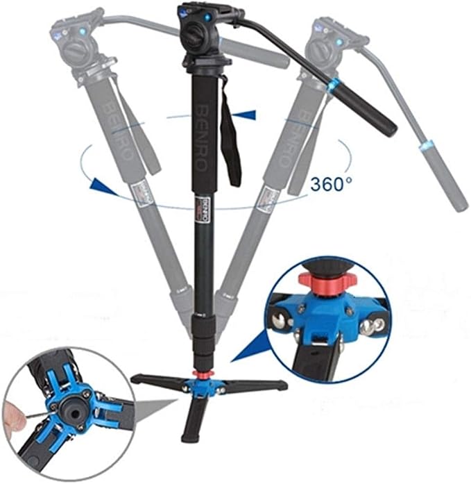 Benro Aluminum 3 Series Twist-Lock Video Monopod Kit w/ 3-Foot Articulating Base and S2 Video Head (A38TDS2), Black - Image 7