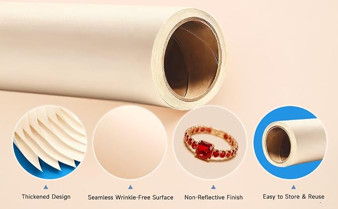 YSKE-Seamless Beige Cream/Ivory Beige Paper Backdrop Roll for Photography, Photo Background,Roll of Paper with Backdrop Cover for Background Stand,Thick Anti-Wrinkle Matte(106.9''x36' Ivory - Image 4