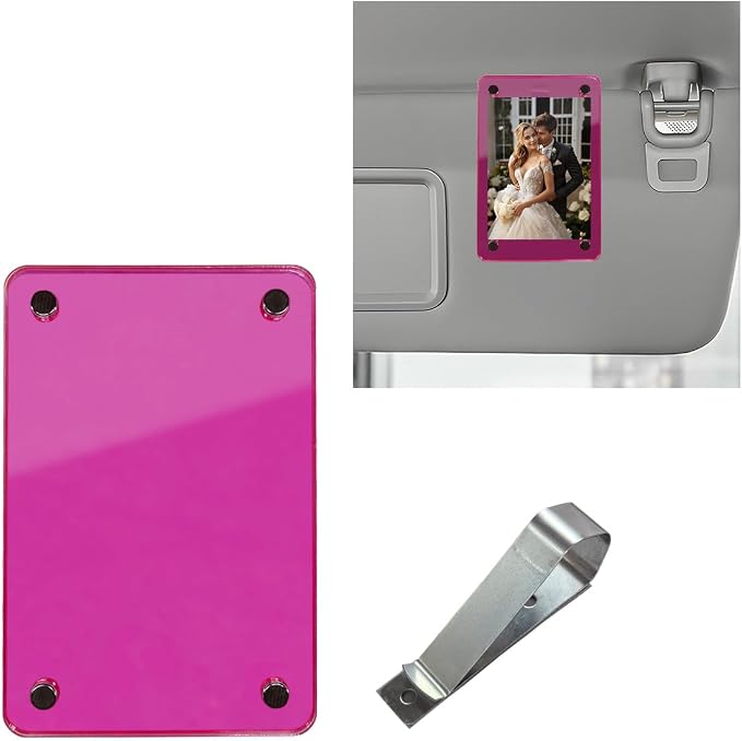 Car Sun Visor Photo Holder, Magnetic Car Visor Decoration Picture Frame, Universal Car Personalized Photo Clip, Car Accessories Present for Display Your Photographs (Large Pink) by Unknown