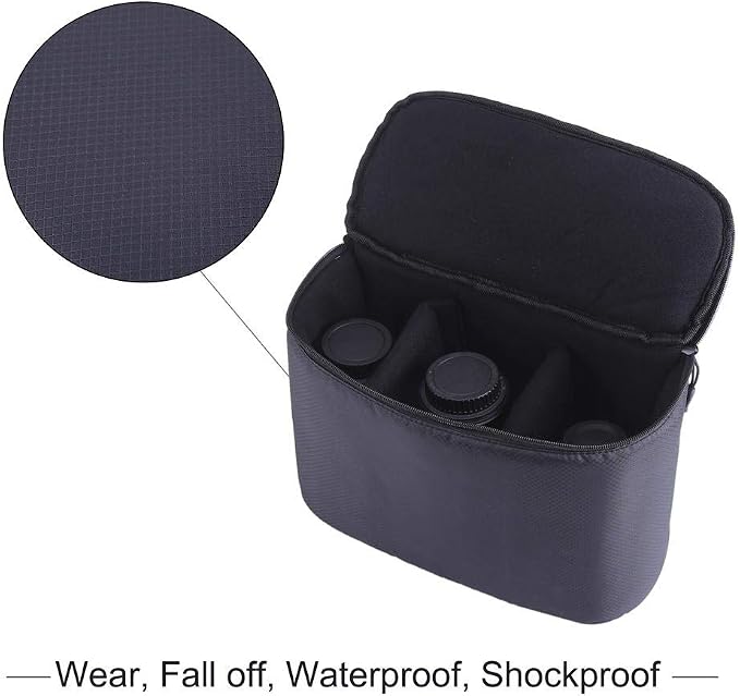 Camera Insert Bag, Universal Liner Lens Pouch DSLR SLR Padded Insert Case Partition Inner Bag with Hanging Strap Shockproof for Mirrorless Cameras, Lenses(Black) - Image 5