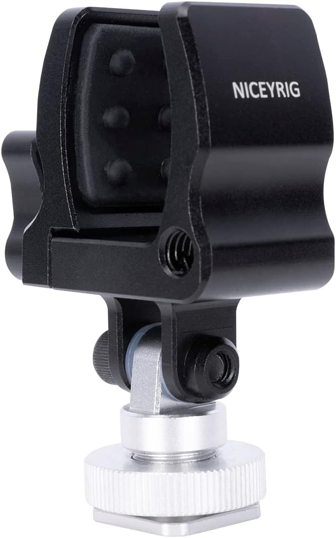 NICEYRIG Shock-proof Shotgun Microphone Holder with 18.5-35 mm Adjustable Clamp, Microphone LED Flashlight Aluminum Holder for Camera, Cage Rig, Tripod - 549 by NICEYRIG