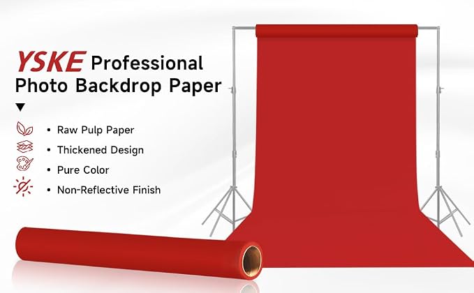 YSKE-Seamless Red Paper Backdrop Roll for Photography, Photo Background, and Photoshoot Cover–Roll of Paper with Backdrop Cover for Background Stand,Thick Anti-Wrinkle Matte (106.9''x36' Scarlet) - Image 3