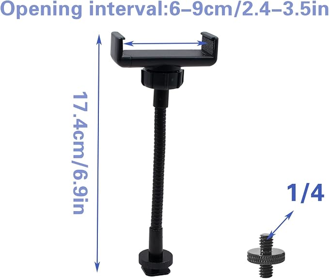 Ring Light Phone Holder with Hot Shoe & 1/4 Adapter, Adjustable Gooseneck | Universal Camera Phone Holder, Flexible Phone Mount Attachment Replacement for Camera, Ring Light & Tripod Stand - Image 2
