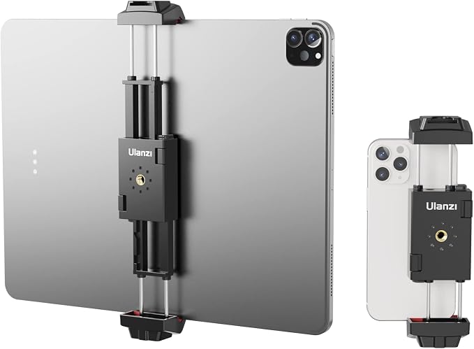 ULANZI ST-29 Phone Tripod Mount, 2-in-1 Tablet Smartphone Holder Adapter | Cold Shoe Mount, Dual 1/4" Screw Holes for tripod, 2.6"-8.8" Extend Clip Clamp Compatible with iPad, iPhone, Android by ulanzi