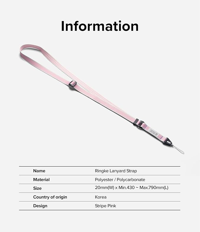 Ringke Phone Lanyard [Lanyard Strap Stripe Pink] for Camera | Travel Essentials, One-Touch Buckle, Premium Material Phone & Camera Accessories, Adjustable Sturdy Universal Neck Strap - Image 8