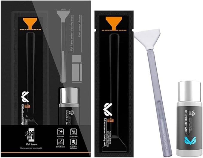 VSGO Full Frame Sensor Cleaning Kit VS-S03-12 | for Nikon Sony Canon DSLR Camera Cleaning, 12Pcs 24mm Full Frame Sensor Cleaning Swabs & 10ml Sensor Cleaner by VSGO