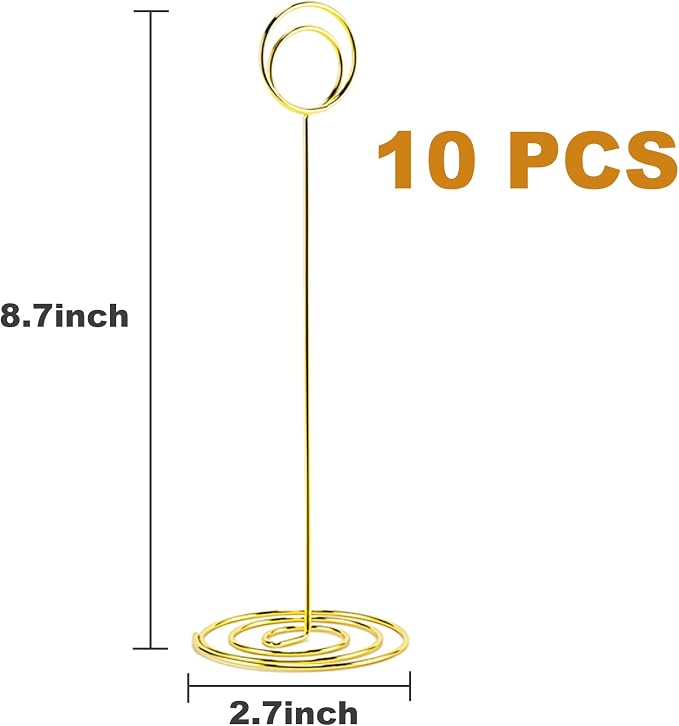 Table Number Holders, 10PCS Place Card Holder, Photo Holder (8.7" Gold) | Picture Holder, Cards Stand Name Menu Clips, Large Size Table Sign Card Holders for Centerpieces Wedding Birthday Party - Image 2