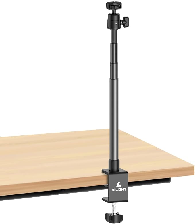 Ailight Adjustable Desk Camera Mount & Webcam Stand 10.8"-31.1" | 1/4" Screw, C-Clamp Base, Overhead Tripod, Compatible with DSLR Logitech Obsbot insta360 Anker and Others by Ailight