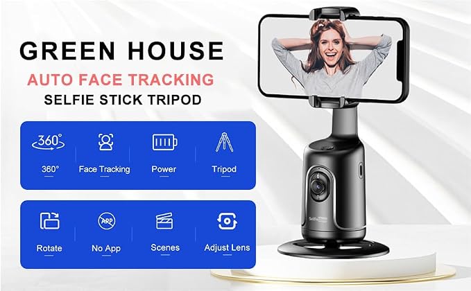 GREEN HOUSE Auto Face Tracking Phone Holder & Mount, GH-USTTA-BK | 360° Fast Rotation, Gimbal Stabilizer, Gesture Recognition, For Vlog, YouTube, TikTok, Influencer Content Creating - Image 3