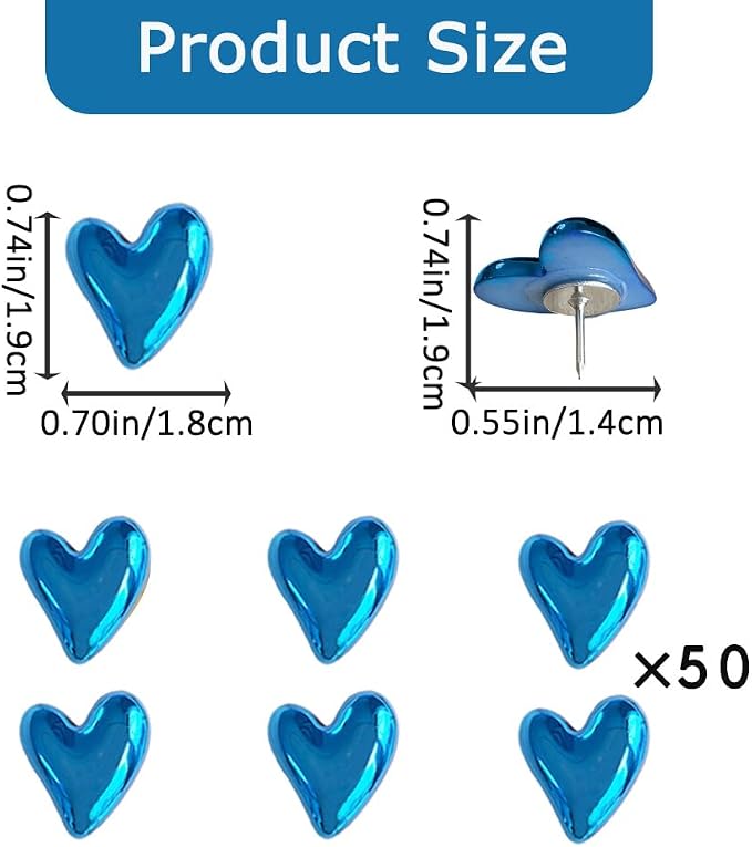 50 pcs of Cute Soft Wooden Board thumbtack with Golden Hearts can be Used for Photo Walls, memos, whiteboards, and Decorative thumbtack (Blue) - Image 2