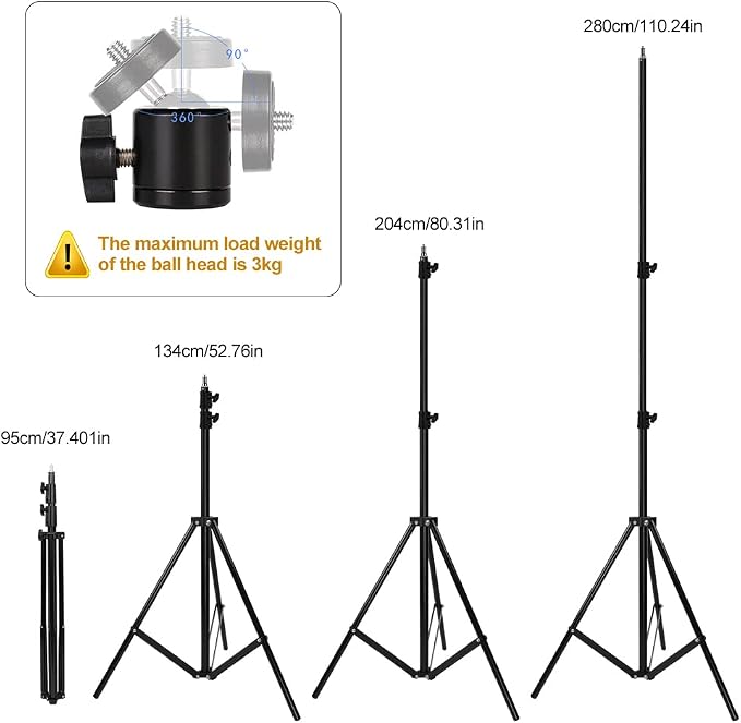 Heavy Duty Light Stand 9.5 Feet/2.8 Meters Adjustable Spring Cushioned Metal Photography Tripod Stand for Photo Studio Speedlight, Ring Light, Photographic Equipments Thickening Flash Stand - Image 2