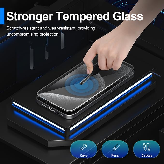 Ailun Screen Protector + Camera Lens Protector for iPhone 15 Pro Max | 3+3 Pack, 6.7 inch, Installation Frame, Case Friendly, Tempered Glass, Sensor Protection - Image 2