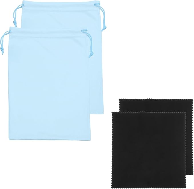 Ski Goggle Bag, Microfiber Bag with Cleaning Cloth Drawstring Pouch Soft Storage Sleeve Case Protection 2 Pcs & Light Blue-Fitting for (Snow Swimming Goggle/Sunglasses/Camera) by YELARXI