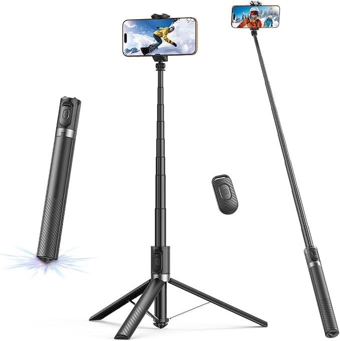 65" Automatic Phone Tripod,Auto-Open and Close Selfie Stick Tripod with Remote, Extendable Cell Phone Stand for iPhone & Android,Lightweight Selfie Stick for Creators,Vloggers,Travel,YouTube by XOSimpleisBeauty