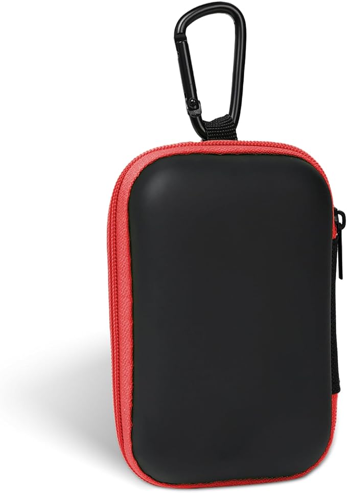 Earbud Case Portable EVA Storage Bag Cell Phone Accessories Organizer with Carabiner for Wired/Wireless Earphone, Earbud, Earpieces, SD Memory Card, Camera Chips, Tech Pouch, Rectangle, Red by Woyinger