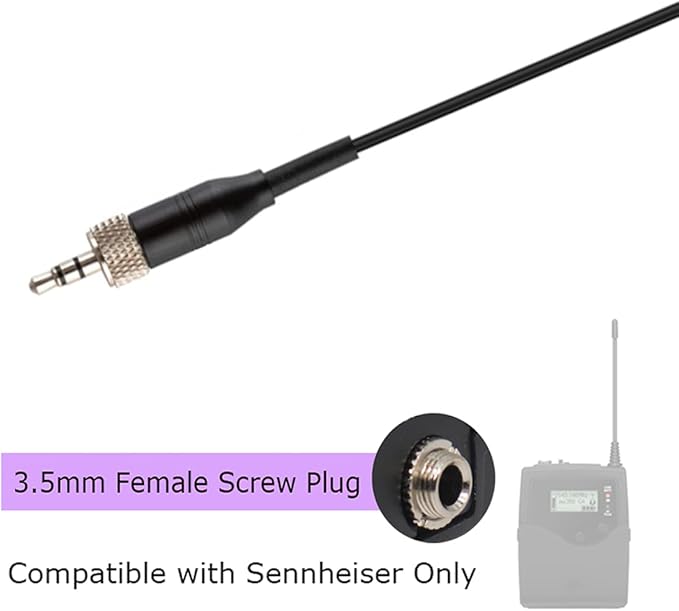 Lavalier Microphone Lapel Mic Compatible with Sennheiser Bodypack | Omnidirectional Condenser Clip On Microphone for Wireless Transmitter System 3.5mm Stereo Female Screw Plug with Clip & Cap - Image 5