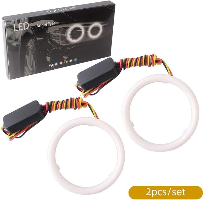 Qasim 1-Pair 80MM White+Amber Switchback 102SMD 4014 LED Halo Ring Angel Eyes Led Lights 12V - Image 6