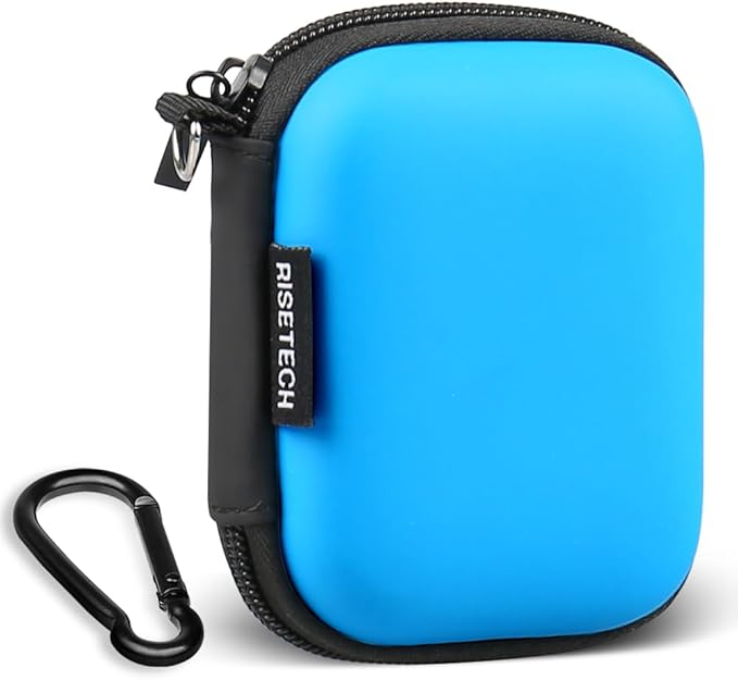 Earphone case, RISETECH Earbud Carrying Case Holder Hard EVA Headphone Small Zipper Pouch Compatible with Beats Fit Pro, TOZO A1, Bose Soundsport, EarPods, AirPods, Sony Wired Earbuds with Clip -Blue by RISETECH