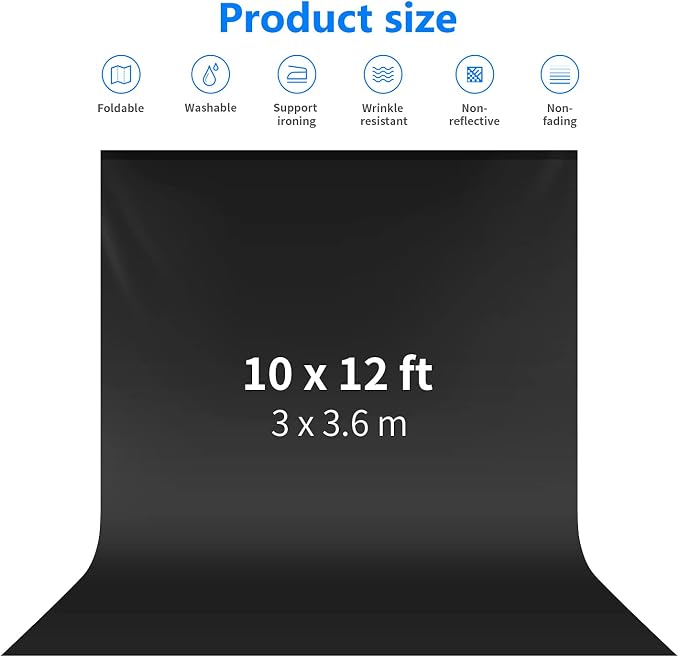 NEEWER 10 x 12FT / 3 x 3.6M PRO Photo Studio Premium Polyester Collapsible Backdrop Background for Photography, Video and Television (Backdrop ONLY) - Black - Image 2