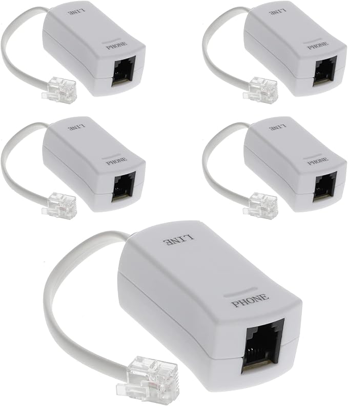 InstallerParts DSL Modem Phone Filter - for Interference Elimination and Static Noise Blocker | for Answering Machine, Fax Machine, Telephones Landline Cordless | 5 Pack, White DSL Phone Filter by Installerparts