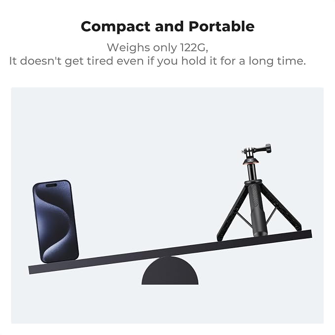 K&F CONCEPT 58.5cm/23inch Portable Adjustable Stand Selfie Stick Tripod | Portable Vlog Handle Grip Action Camera Selfie Stick for GoPro Hero 13/12/11/10/9/8/Max, DJI Osmo Action 6/5/4/3/2/1 - Image 5