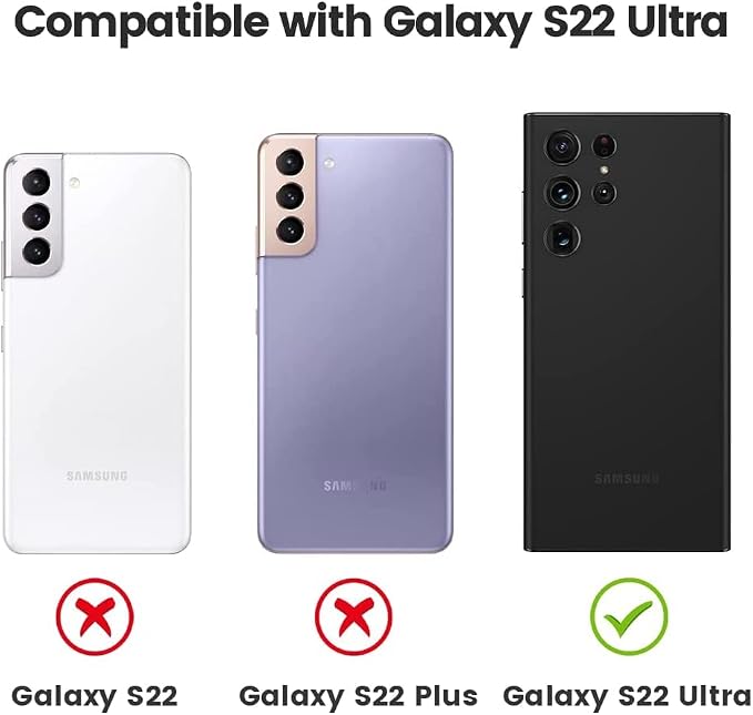 Tensea Compatible with Samsung Galaxy S22 Ultra Camera Lens Protector | 9H Tempered Glass Camera Cover Screen Protector Metal Individual Ring [Installation Tray][Case Friendly] - Image 2