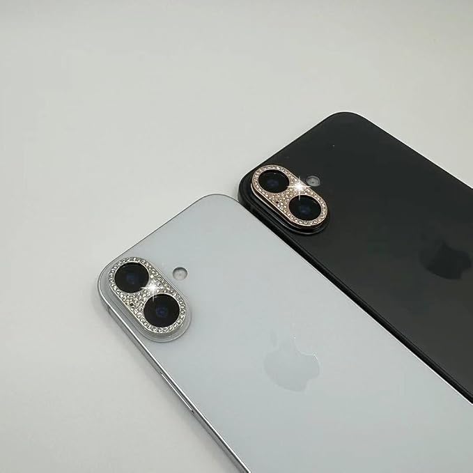 2 Pack Glitter Camera Lens Cover Protector for iPhone 17，Metal Bling Diamond Camera Lens Cover Sticker Protector (for iPhone 17-Silver) - Image 4