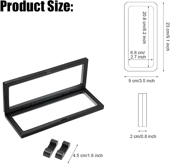 4 Pcs 3D Floating Display Case Frame Display Holder Stands Transparent PE Film Storage Box for Jewelry Challenge Coin Medal Antique 9.1 x 3.5 x 0.8 inch Black and White - Image 3