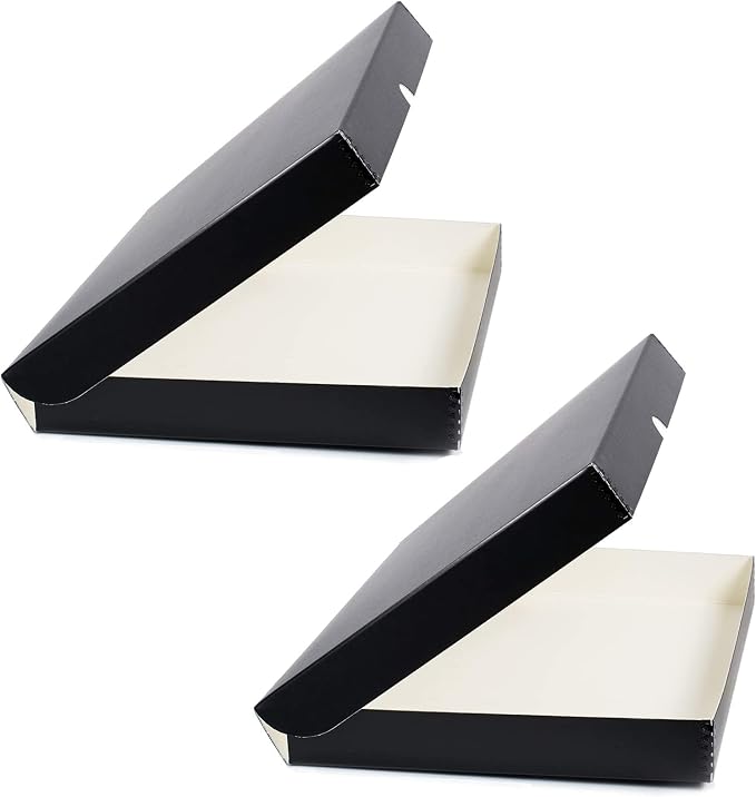 Lineco Clamshell Archival Storage Box, 11.5x17.5x1.75 In, Black, Pack of 2 | Acid-Free with Metal Edge Boxboard, Organize and Store Photos Documents Cards Negatives Magazine Prints Family Records DIY by Lineco