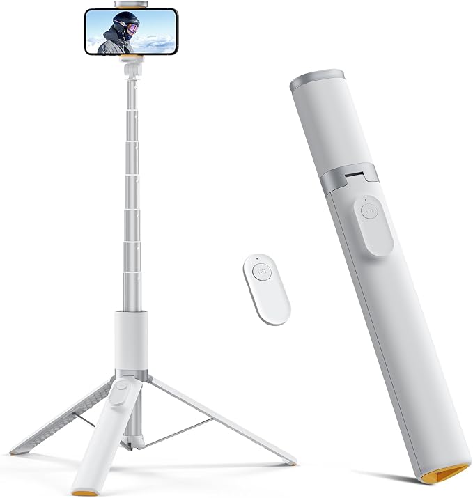 TODI 63" Phone Tripod, Extendable Selfie Stick with Wireless Remote and Phone Holder, Portable All-in-1 Cell Phone Tripod Stand for Video Recording, Compatible with iPhone/Android (White) by TODI