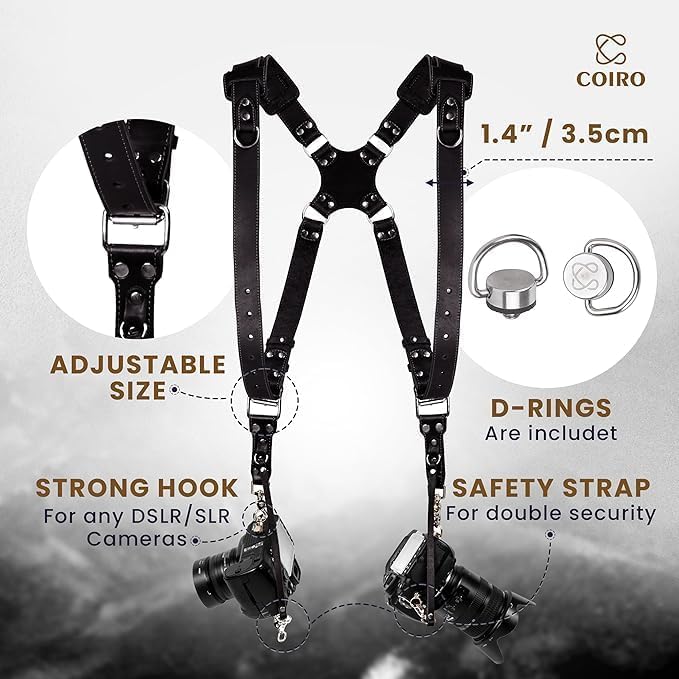 Dual Camera Harness Leather Camera Strap DSLR/SLR, All-Day Comfort - Image 2