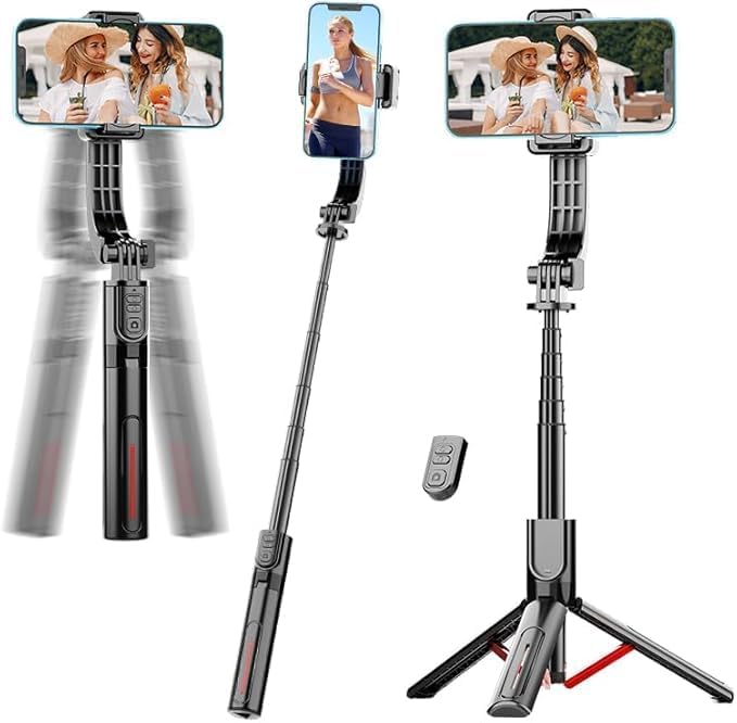 Phone Gimbal Stabilizer for Phone, Selfie Stick & Tripod with Remote Control | One-Touch Horizontal/Vertical Switch & 360 Rotation | Portable Design by irianu