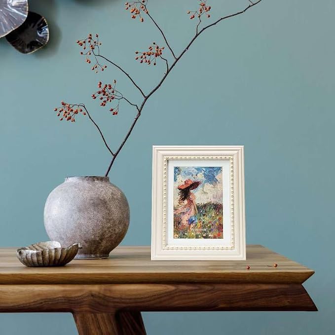 5x7 Picture Frame in Beige with Classic Gold Beaded Border, Solid Wood with Real Glass, Display 5x7 Photos Matted to 4x6, Vertical and Horizontal Desk Tabletop or Wall Hanging - Image 9