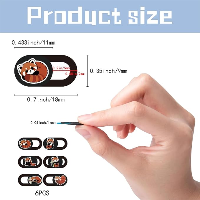 6Pcs 6 Styles Red Panda Camera Cover Slide Cute Privacy Guard Accessories, Phone Front Camera Blocker 0.04 Inch Ultra Thin for Laptop Desktop Computer Tablet Notebook Mini PC Office Use - Image 2