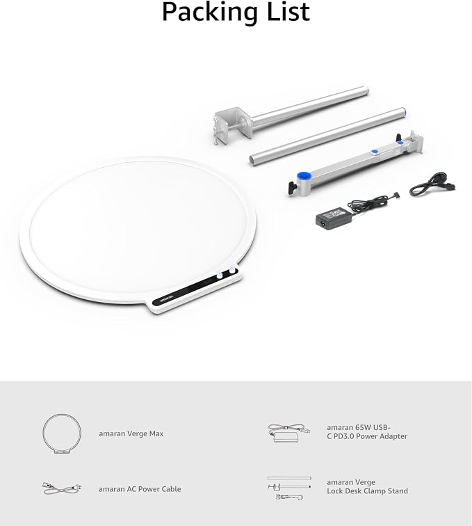 amaran Verge Max LED Video Light,60W Bi-Color Panel Light White | 22in Circular Edge-lit Panel Light,APP Control Desk Clamp Stand Dimmable Desk Light Home Office Gaming Podcast Live Streaming - Image 8