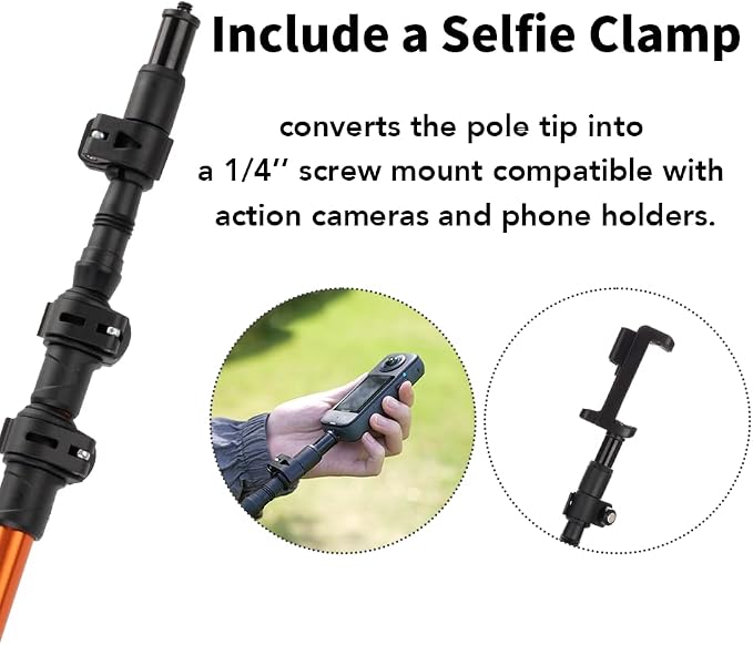 Selfie Trekking Pole – Ultralight 7075 Aluminum Hiking Poles with Built-in 1/4” Mount, Selfie Clamp, Tripod & Camera Kit – Adjustable Flip-Lock Walking Stick for Men & Women - Image 4