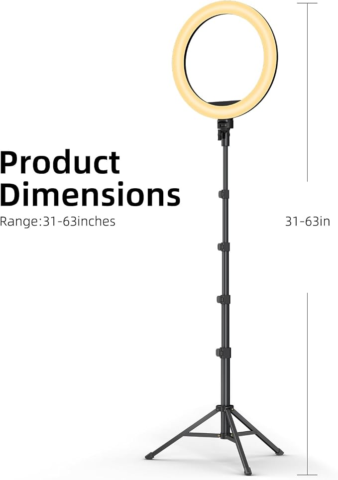 TODI 12" Ring Light with 63" extendable Tripod Stand, Selfie RingLight with Phone Holder and Selfie Remote, 2-in-1 Dimmable LED Ring Light for Makeup, Live Stream, Photography - Image 8