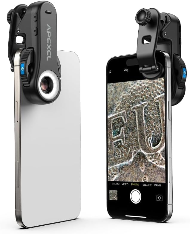 APEXEL 40x/80x/120x 3-in-1 Phone Micro Lens Phone Microscope Lens | With Universal Clip/CPL/16 LED/8 UV LED, Wheel Design, Pocket Portable Microscope for iPhone, Samsung & Android by Apexel