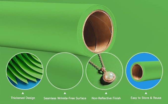 YSKE-Seamless Green Paper Backdrop Roll for Photography,Photo Background,and Photoshoot Cover–Roll of Paper with Backdrop Cover for Background Stand,Thick Anti-Wrinkle Matte(53''x16.4'Green) - Image 4