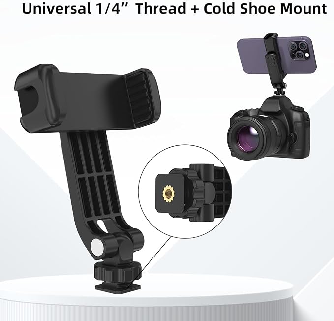 Flexible Phone Tripod Mount Adapter, Universal Smartphone Mount Adapter, Camera Cold/Hot Shoe Phone Tripod Holder for iPhone 17/16/15/14, Samsung Pixel Canon Nikon DSLR and More Cameras - Image 3