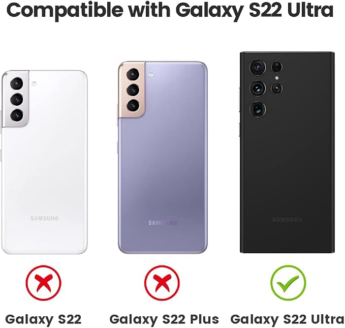 Tensea Compatible with Samsung Galaxy S22 Ultra Camera Lens Protector | 9H Tempered Glass Camera Cover Screen Protector Metal Individual Ring [Installation Tray][Case Friendly] - Image 2